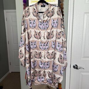 Dressed in LALA Satin Tunic Top | Oversized Button-Up | Cool Cat